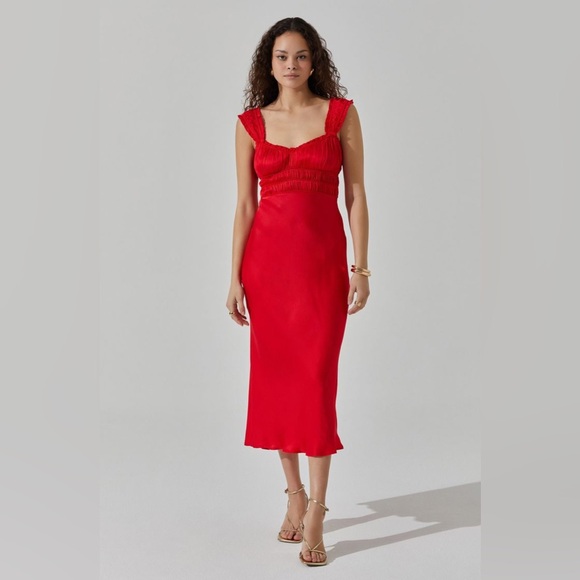 Astr Dresses & Skirts - ASTR the Label Red Enola Satin Smocked Midi Dress